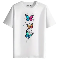 RUKZO Butterfly Graphic Printed Unisex T-Shirt for men and women in white