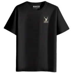 RUKZO Classic Round Neck Half Sleeve Unisex T-Shirt for men and women in black