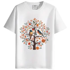Birds and Blooms round neck half sleeves graphic printed T-Shirt
