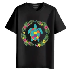 Floral Sea Turtle round neck half sleeves graphic printed T-Shirt