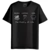 Books, Coffee and Rain The Poetry of Life Graphic Printed Round Neck Half Sleeve T-Shirt