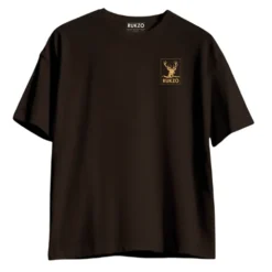 rukzo classic oversized round neck unisex t-shirt for men and women in brown
