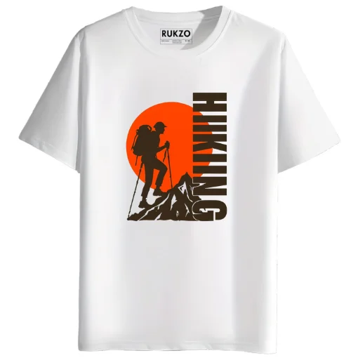 rukzo Hiking Adventure graphic Printed unisex T-Shirt for men and women in white
