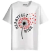 RUKZO Red Heartfelt Wish Flower Printed T-Shirt for men and women in white