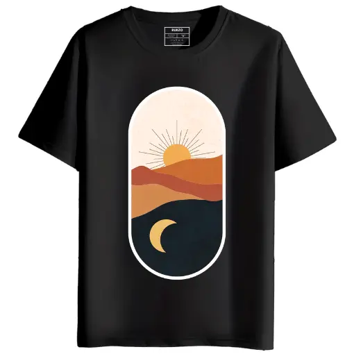 Sun & Moon Desert Skies round neck half sleeves graphic Printed T-Shirt