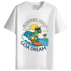 Surfer Dinosaur Goa Dream round neck half sleeves graphic printed T-Shirt