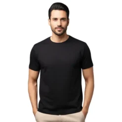 rukzo pima cotton round neck half sleeve black t-shirt