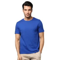 rukzo pima cotton round neck half sleeve imperial blue t-shirt