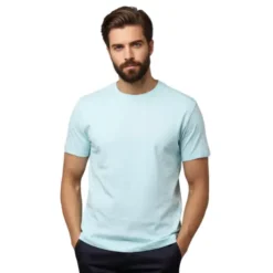 rukzo pima cotton round neck half sleeve mint blue t-shirt