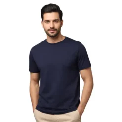 PIMA Cotton Round Neck Half Sleeve Navy Blue T-Shirt