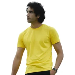 rukzo pima cotton round neck half sleeve yellow t-shirt
