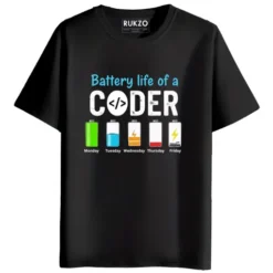 rukzo battery life of a coder printed unisex t-shirt black