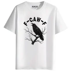 rukzo F-CAW-F Round Neck Graphic Printed T-Shirt - White