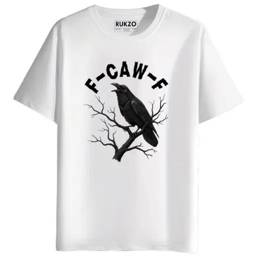 rukzo F-CAW-F Round Neck Graphic Printed T-Shirt - White