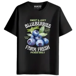 RUKZO Farm Fresh Blueberries Graphic Printed Unisex T-Shirt black