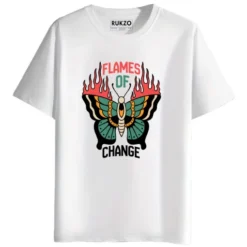 rukzo flames of change graphic printed t-shirt white