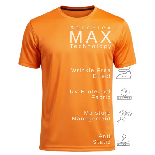 Rukzo Dry Fit AeroFlex Performance T-Shirt for Gym, Fitness & Training - Tangy Orange
