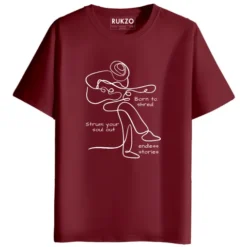 rukzo guitar player line art music lover graphic t-shirt maroon