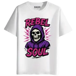 RUKZO Rebel Soul Graphic Printed Unisex T-Shirt white