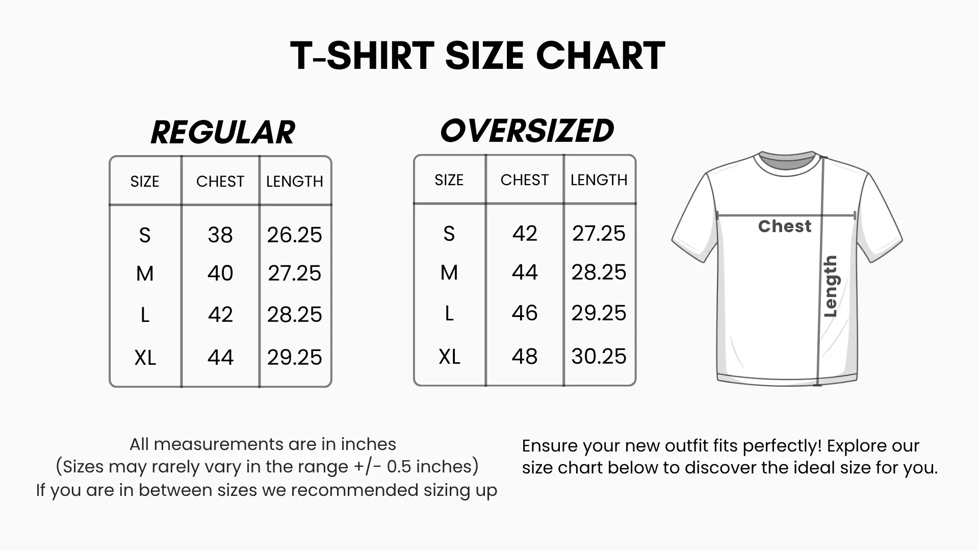 rukzo regular and oversized t-shirt size guide