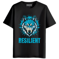 RUKZO Resilient Wolf Graphic Printed Unisex T-Shirt black