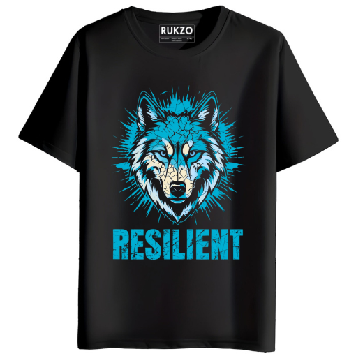 RUKZO Resilient Wolf Graphic Printed Unisex T-Shirt black