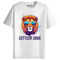 rukzo settled soul chill lion graphic printed unisex t-shirt white