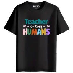 RUKZO Teacher of Tiny Humans Graphic Printed Unisex T-Shirt black
