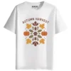RUKZO Autumn Harvest Folk Art Graphic Printed T-Shirt for men and women in white