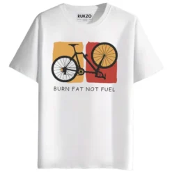 RUKZO Burn Fat Not Fuel Graphic Printed Unisex T-Shirt for men and women in white