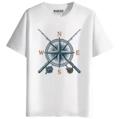 RUKZO Navigation Compass Graphic Printed T-Shirt for men and women in white
