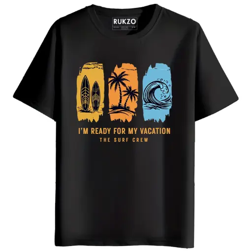 RUKZO I'M Ready For Vacation Graphic Printed Unisex T-Shirt for men and women in black