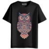 RUKZO Intricate Folk Art Owl Graphic Printed Unisex T-Shirt for men and women in black