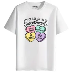 RUKZO My Class is Full of Sweethearts Graphic Printed Unisex T-Shirt for men and women in white