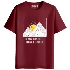 RUKZO Ready or Not Here I Come Sun Graphic Printed Unisex T-Shirt for men and women - maroon