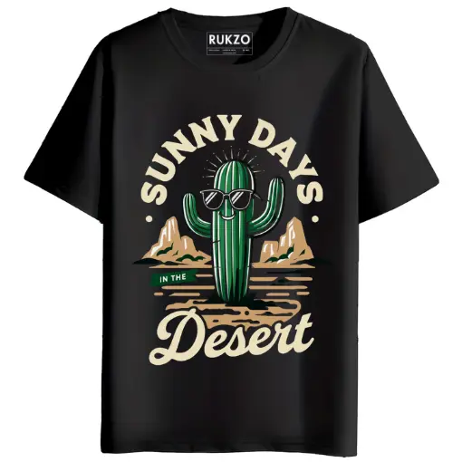 RUKZO Sunny Days in the Desert Graphic Printed Unisex T-Shirt for men and women in black