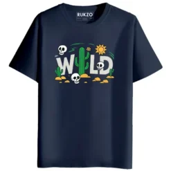 RUKZO Wild Desert Graphic Printed T-Shirt for men and women in navy blue