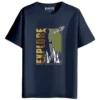 RUKZO Explore Wild Life Graphic Printed Unisex T-Shirt for men and women in navy blue