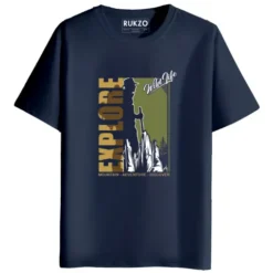 RUKZO Explore Wild Life Graphic Printed Unisex T-Shirt for men and women in navy blue