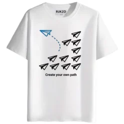 RUKZO Create Your Own Path Graphic Printed Unisex T-Shirt for men and women in white