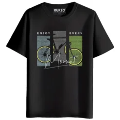 RUKZO Enjoy Every Moment Graphic Printed Unisex T-Shirt for men and women in black