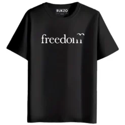 RUKZO Freedom Graphic Printed Unisex T-Shirt for men and women in black