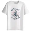 RUKZO Miles Are My Meditation Graphic Printed Unisex T-Shirt for men and women in white
