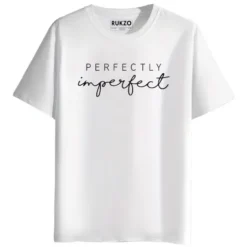 RUKZO Perfectly Imperfect Graphic Printed Unisex T-Shirt for men and women in white