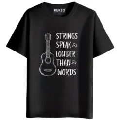 RUKZO Strings Speak Louder Than Words Printed Unisex T-Shirt for men and women in black