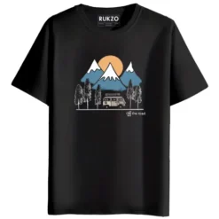 RUKZO Off The Road Graphic Printed Unisex T-Shirt for men and women in black