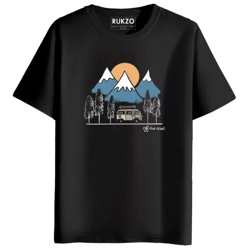 RUKZO Off The Road Graphic Printed Unisex T-Shirt for men and women in black