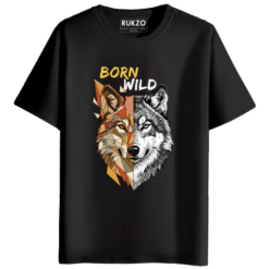 rukzo born wild graphic printed t-shirt for men and women in black