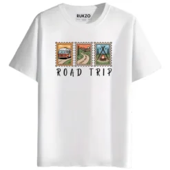 RUKZO Road Trip Graphic Printed Unisex T-Shirt for men and women in white